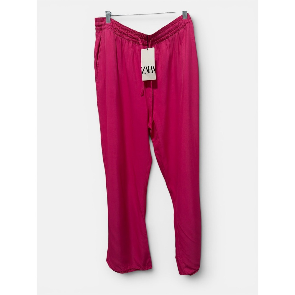 Zara Womens XXL Fuchsia Pink Relaxed Viscose‎ Modal Drawstring Trousers NWT